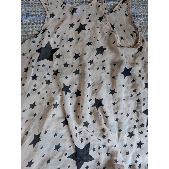 Tan Sheer Black Stars Sleeveless Cami Blouse L Tank Indie Sleaze Cyber Grunge - Picture 7 of 7